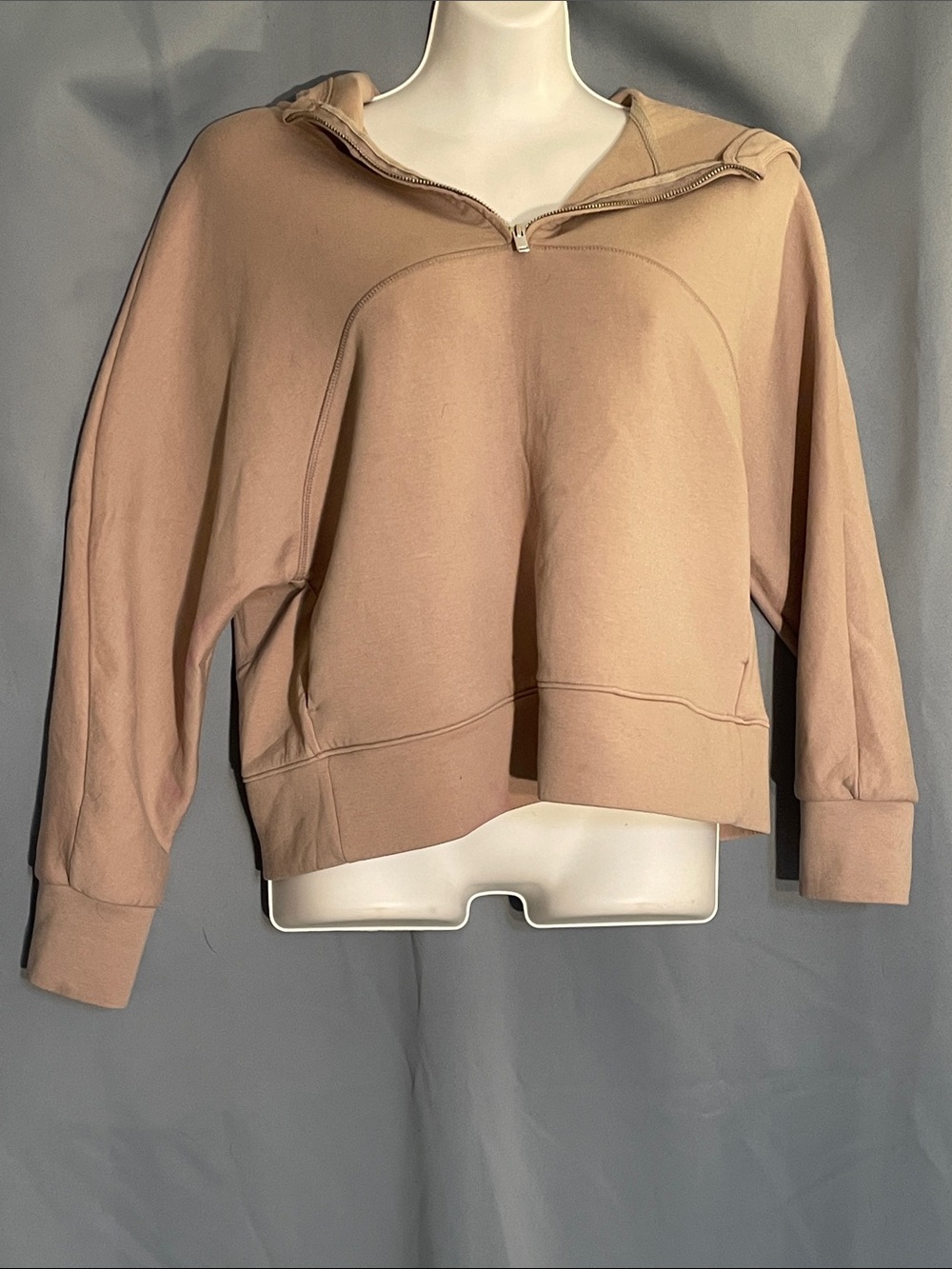 GAP Cropped Half-Zip Hoodie in Dusty Beige
